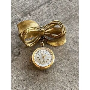 BUCHERER Incablock Swiss Gold Tone Watch Brooch Pin Bowel Mechanical Wind Up VTG